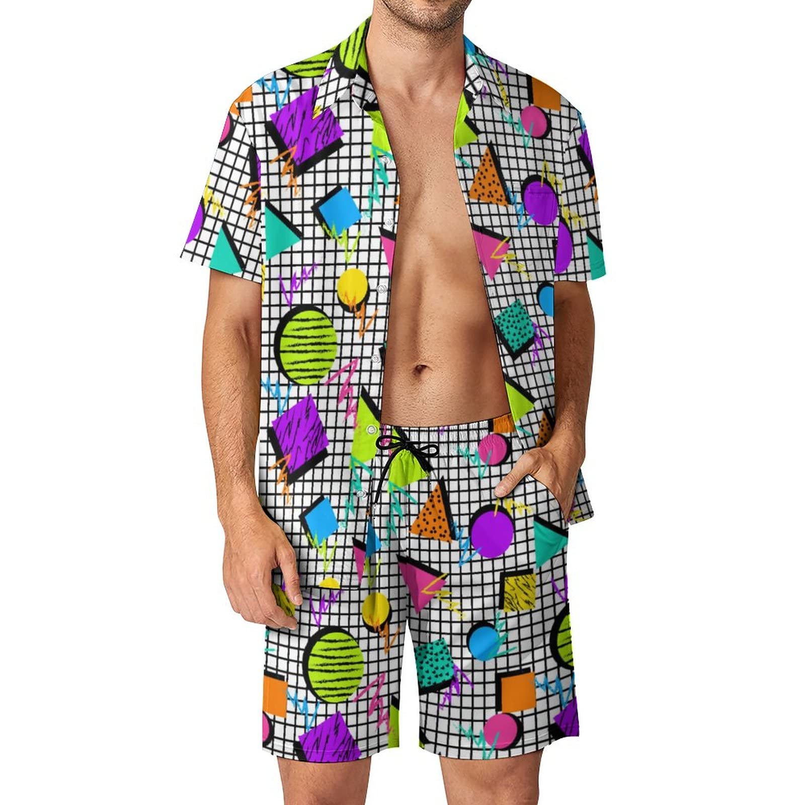 夏用不規則幾何学模様3Dプリントメンズシャツセットファッショ - Mens Fashion Ideas のレビューと価格