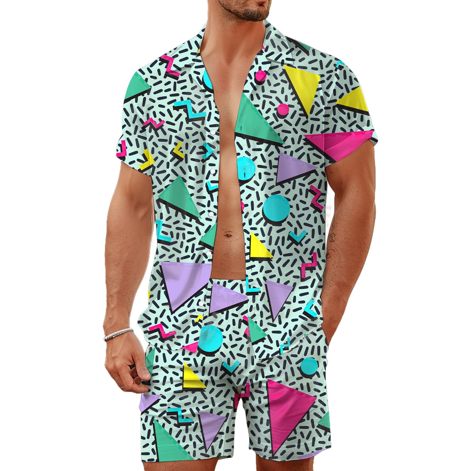 夏用不規則幾何学模様3Dプリントメンズシャツセットファッショ - Mens Fashion Ideas のレビューと価格