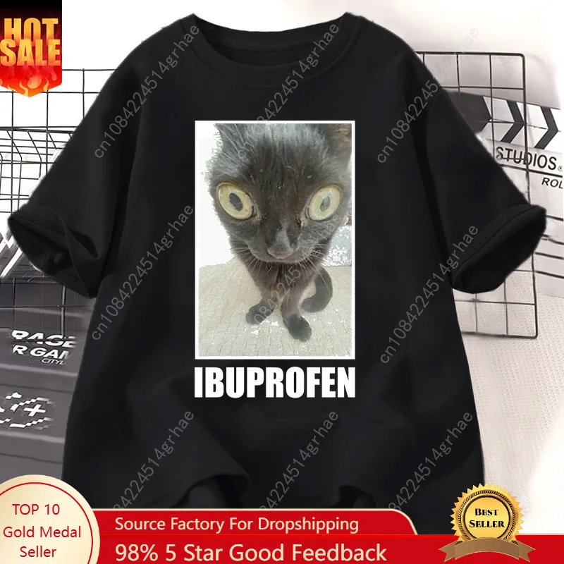 面白い猫イブプロフェングラフィック Tシャツ男性女性綿 Tシ - Men'S Fashion V Neck T Shirts のレビューと価格