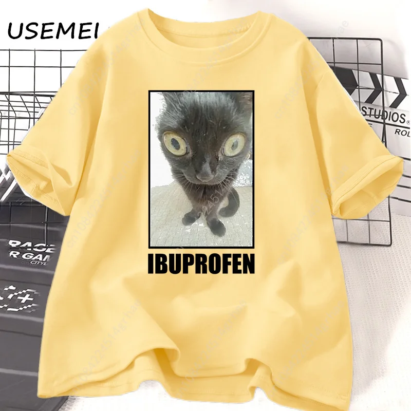 面白い猫イブプロフェングラフィック Tシャツ男性女性綿 Tシ - Men'S Fashion V Neck T Shirts のレビューと価格