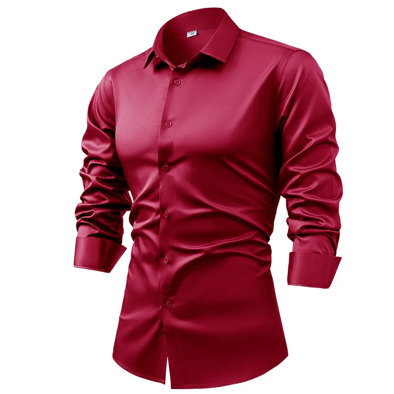 メンズ長袖シルクサテンシャツ,ネイビーブルー,カジュアル,ア - Dress Shirt Non-Iron のレビューと価格