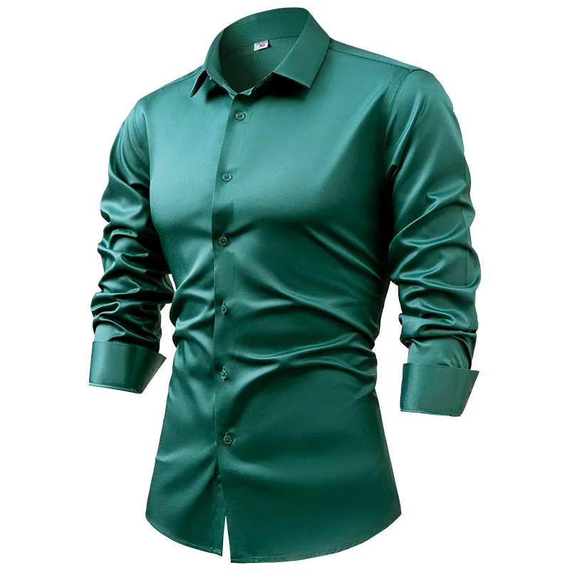メンズ長袖シルクサテンシャツ,ネイビーブルー,カジュアル,ア - Dress Shirt Non-Iron のレビューと価格