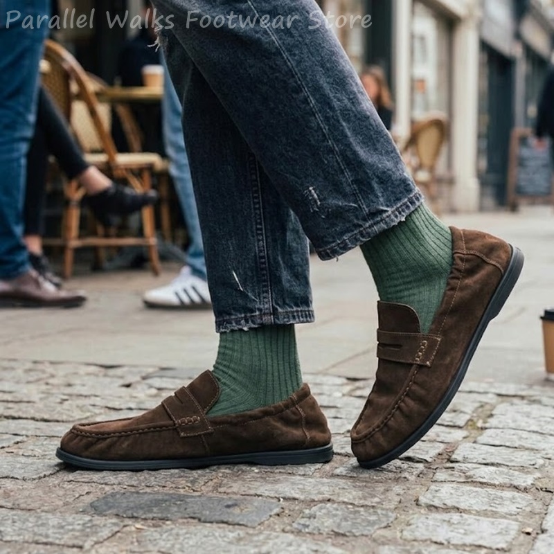 男性ソフトスエードローファー弾性スリップオンドライビングシュ - Suede Loafers Men のレビューと価格