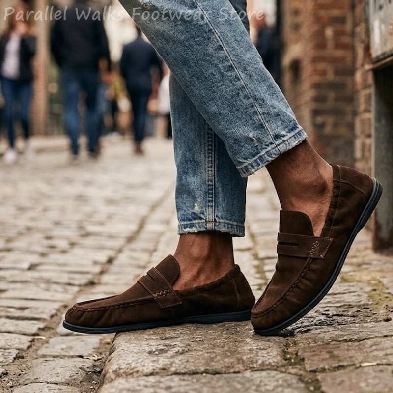 男性ソフトスエードローファー弾性スリップオンドライビングシュ - Suede Loafers Men のレビューと価格