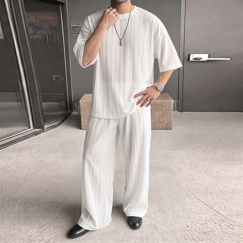INCERUN メンズセット ストライプ柄 シースルー 半袖 - Mens Fashion Ideas のレビューと価格