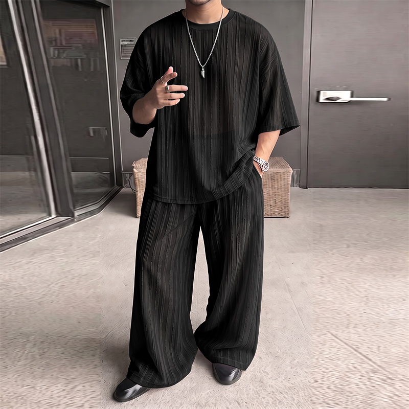 INCERUN メンズセット ストライプ柄 シースルー 半袖 - Mens Fashion Ideas のレビューと価格