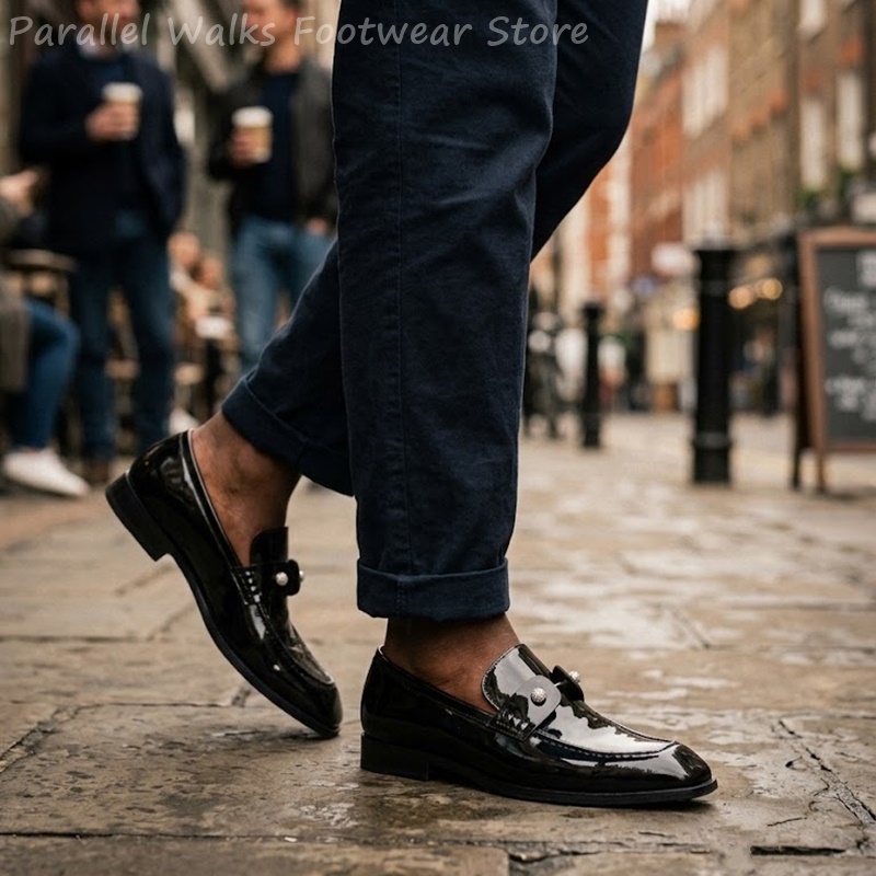 メンズブラックパテントフェイクスエードラインストーンローファ - Suede Loafers Men のレビューと価格