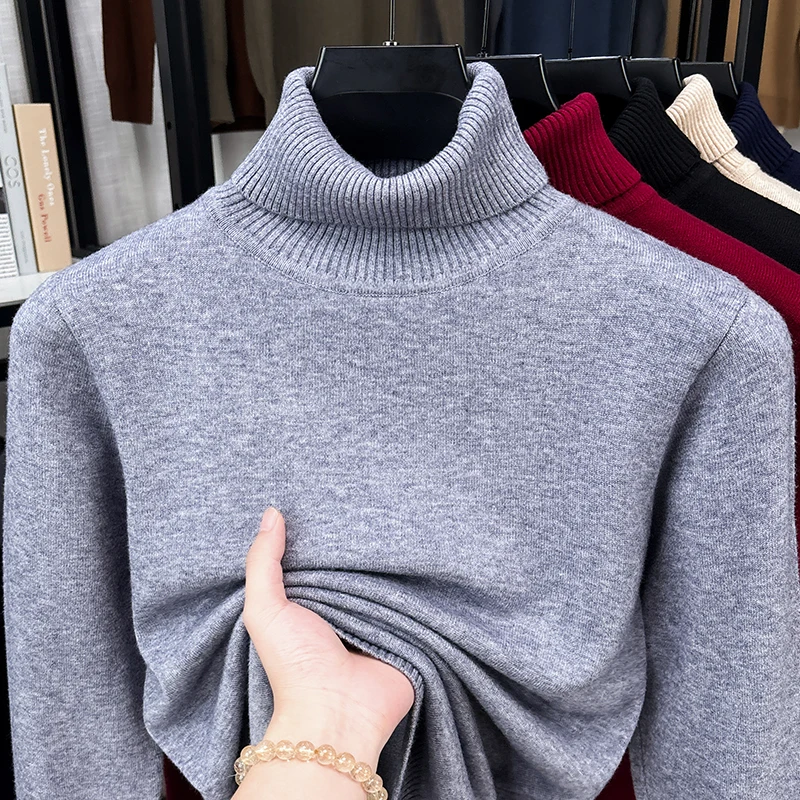 秋のメンズロールネックニットジャンパー、伸縮性のあるリブネッ - Turtleneck Sweater Men のレビューと価格