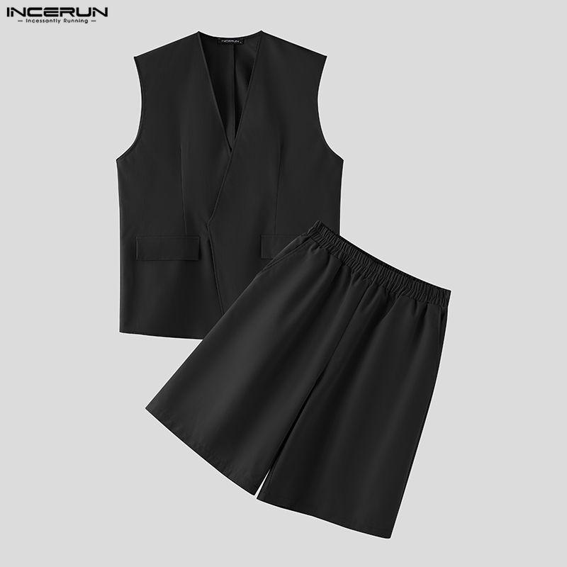 INCERUN メンズセット ソリッドカラー Vネック ノー - Men'S Fashion For Summer のレビューと価格