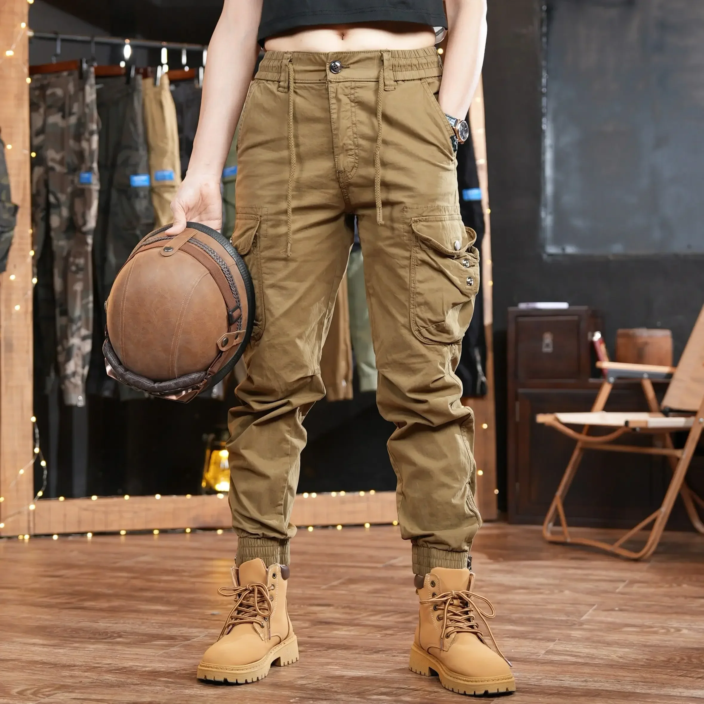 メンズマルチポケットアウトドアカーゴパンツ、khakiハイキ - Cargo Jogger Pants のレビューと価格